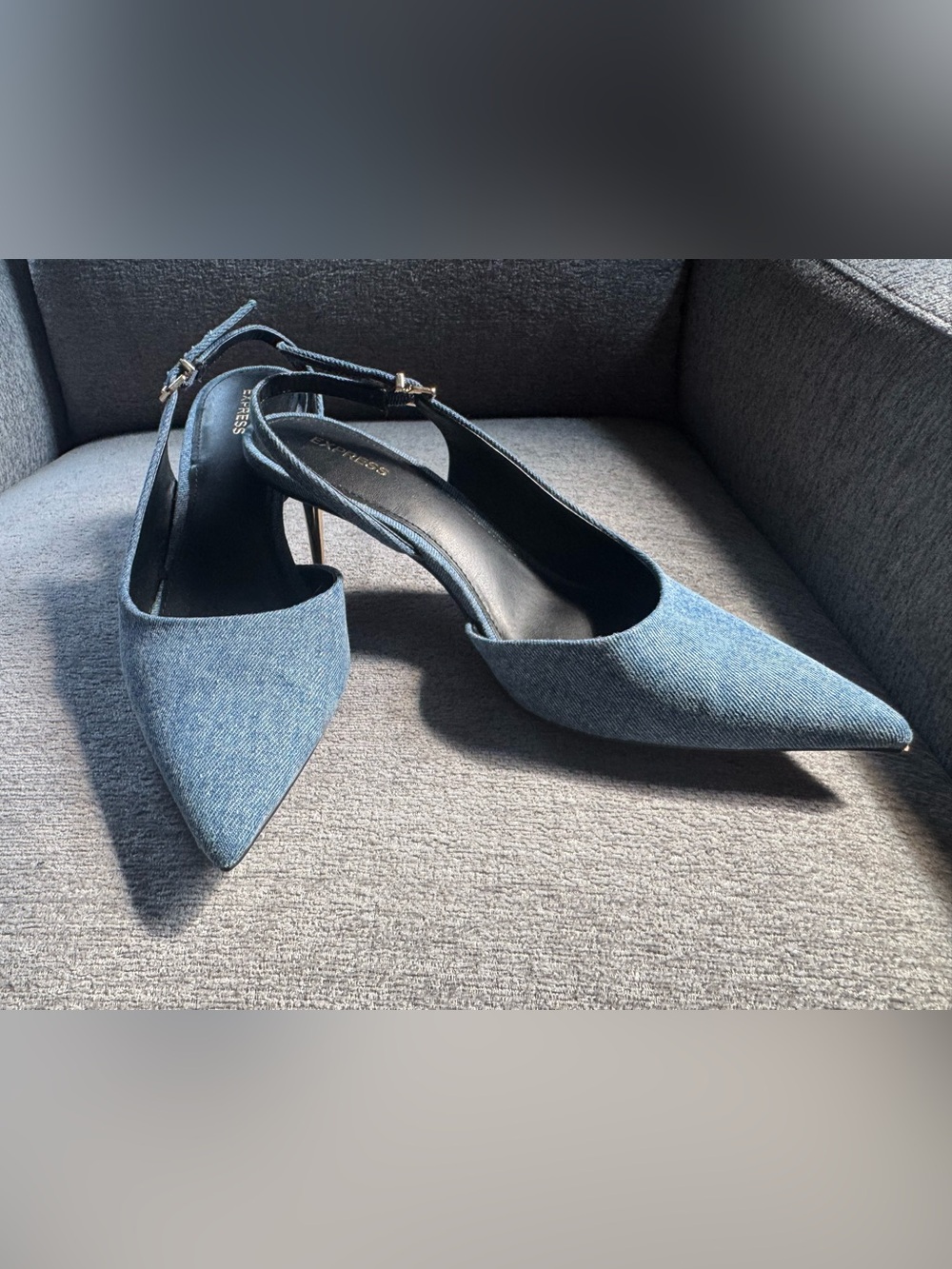 Express Denim 2” Slingback Pumps with Gold Heel - Picture 11 of 11
